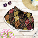 African American Quilt Inspired Shorts for Women Ethnic Bohemian Rhombus Patchwork