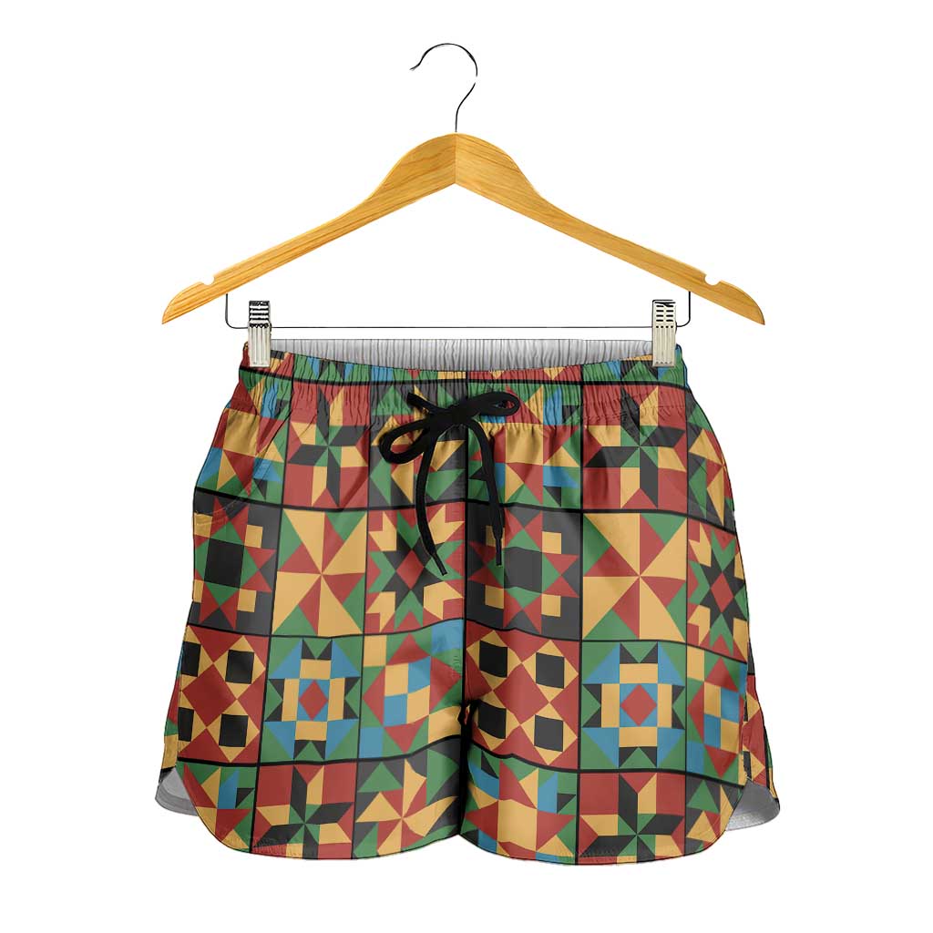 African American Quilt Inspired Shorts for Women Freedom Quilt Symbolic Patchwork