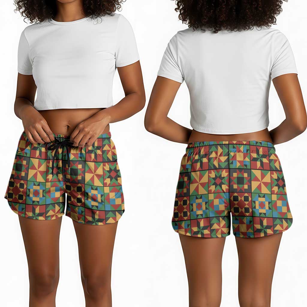 African American Quilt Inspired Shorts for Women Freedom Quilt Symbolic Patchwork