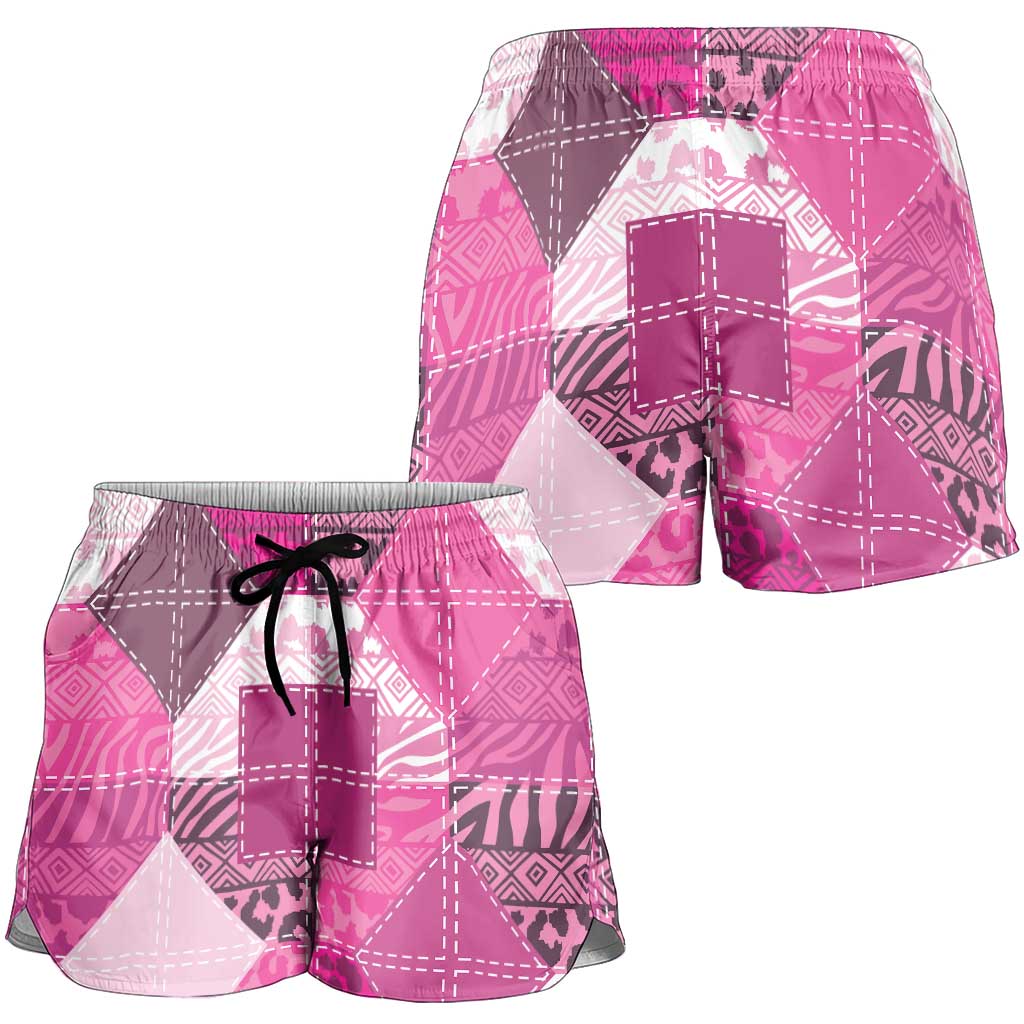 African American Quilt Inspired Shorts for Women Wild Animal Skin African Pink Tribal Elements