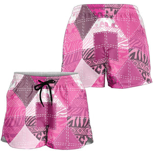 African American Quilt Inspired Shorts for Women Wild Animal Skin African Pink Tribal Elements