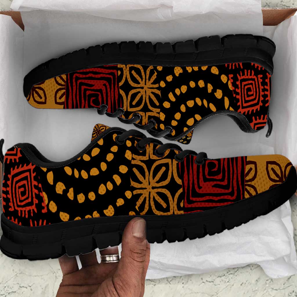 African American Quilt Inspired Sneakers Earth Tone African Patchwork Motif