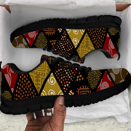 African American Quilt Inspired Sneakers Ethnic Bohemian Rhombus Patchwork