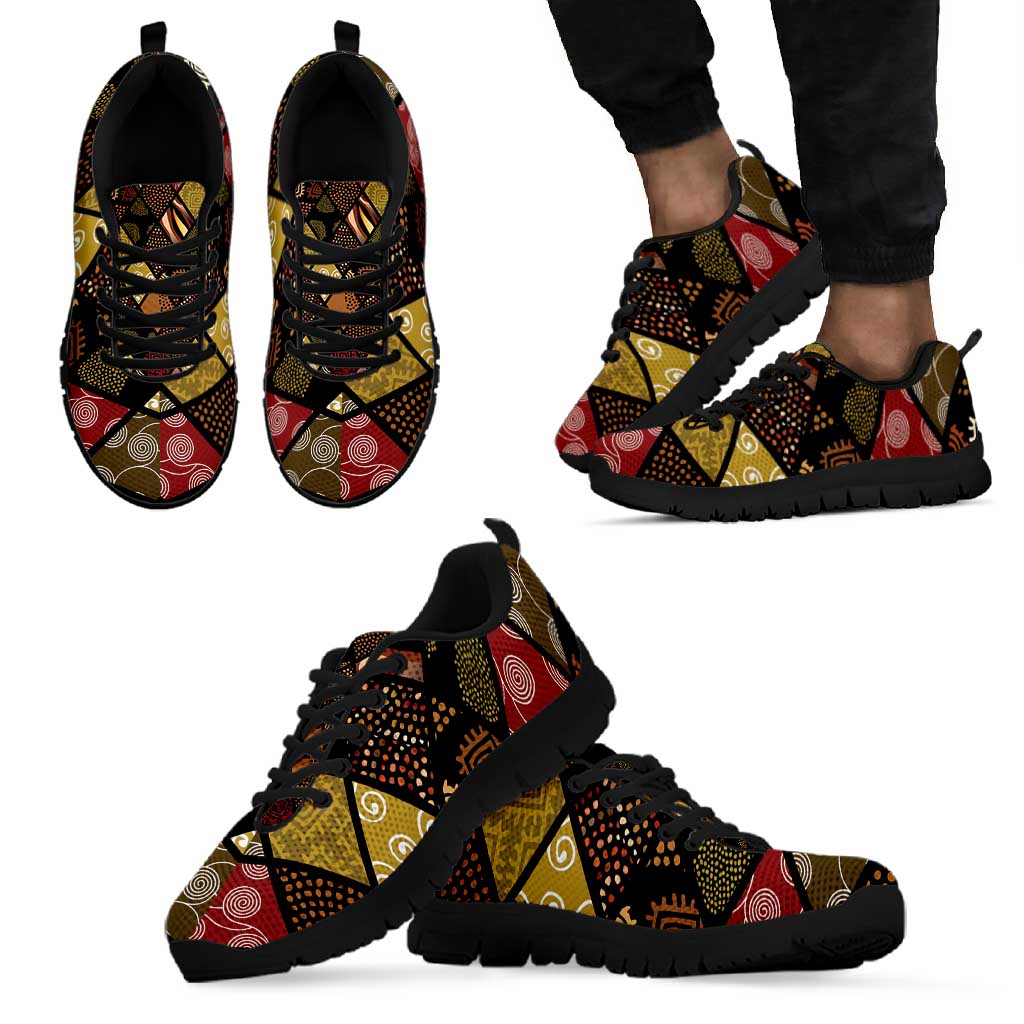 African American Quilt Inspired Sneakers Ethnic Bohemian Rhombus Patchwork