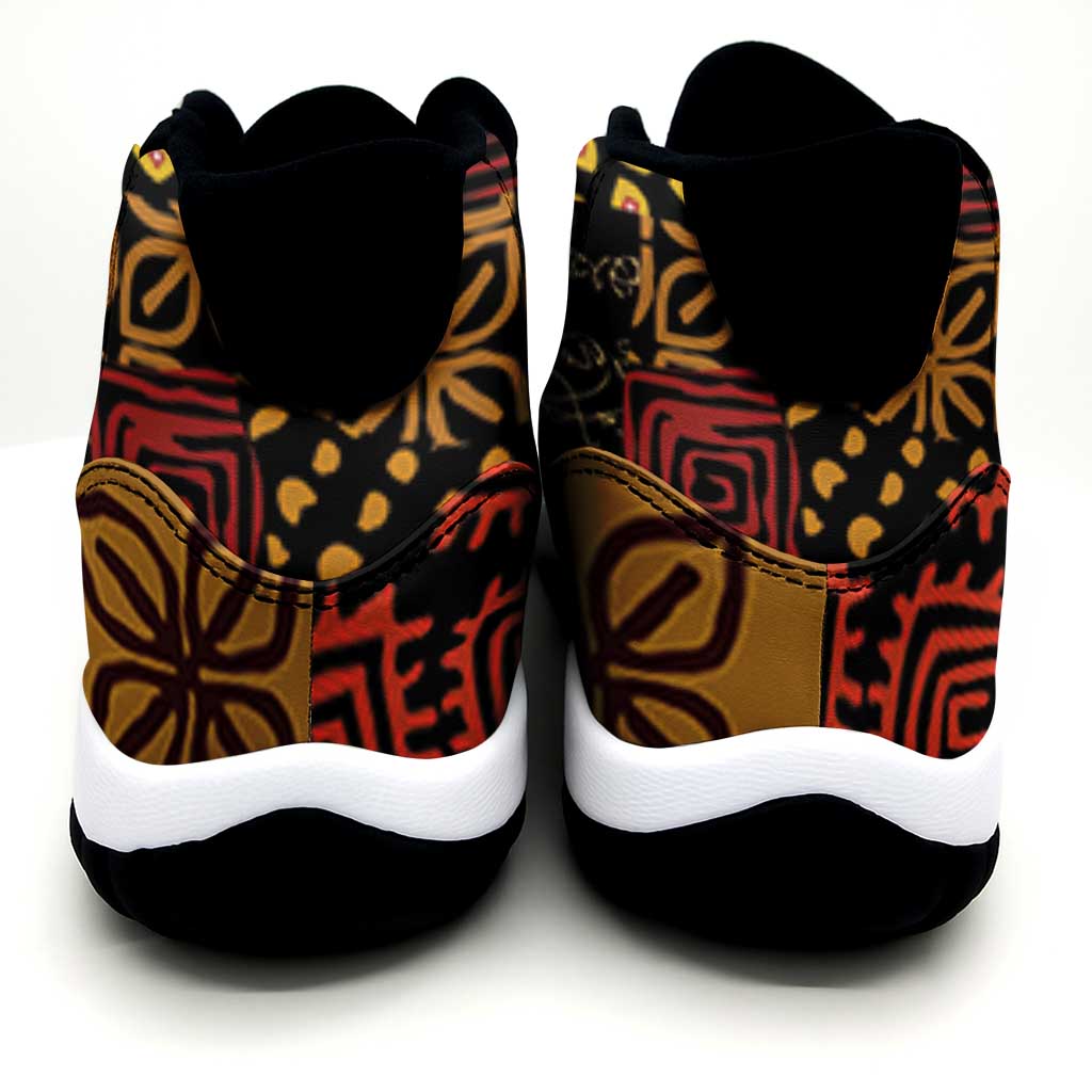 African American Quilt Inspired Sneakers J11 Earth Tone African Patchwork Motif