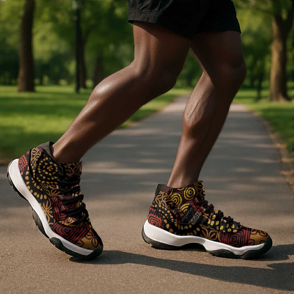African American Quilt Inspired Sneakers J11 Earth Tone African Patchwork Motif