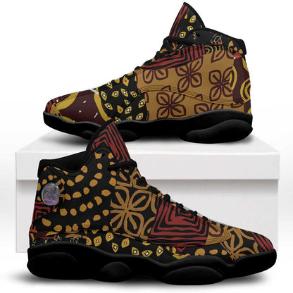 African American Quilt Inspired Sneakers J13 Earth Tone African Patchwork Motif
