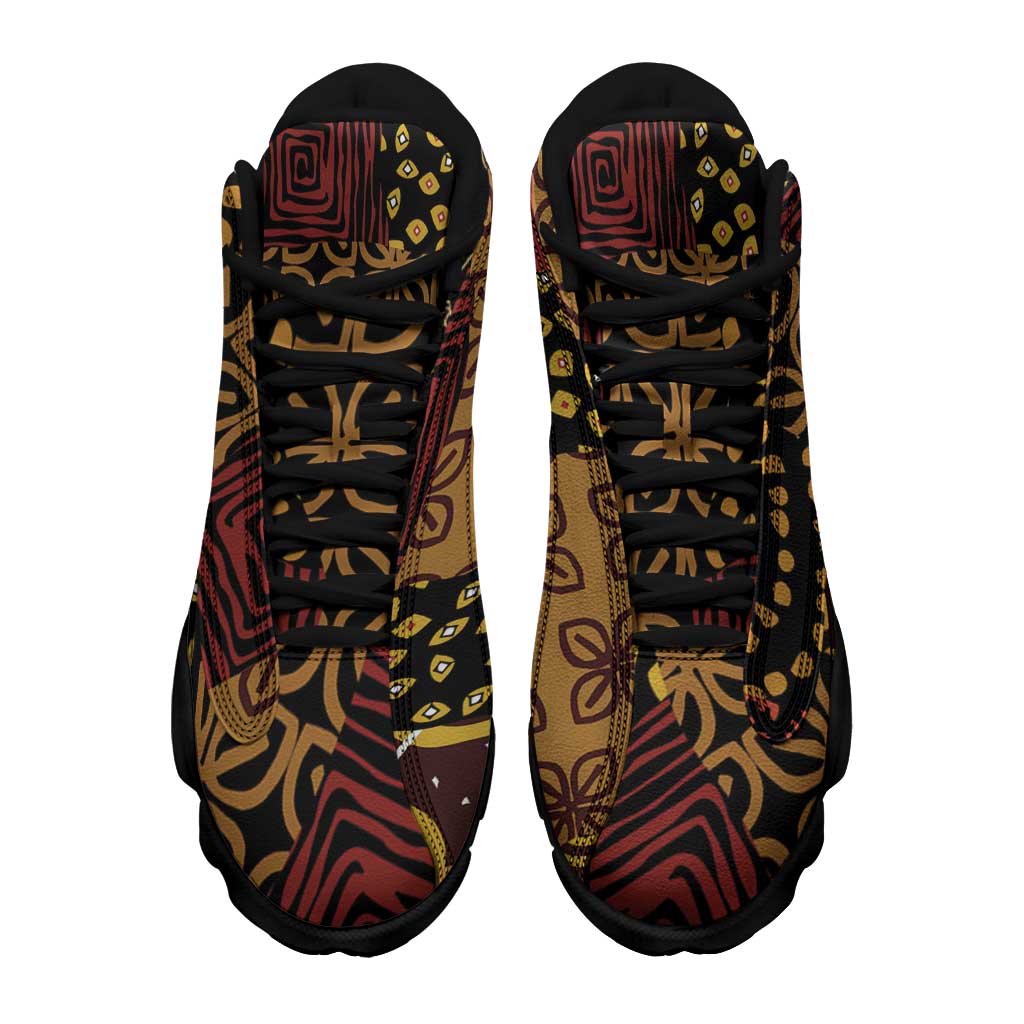 African American Quilt Inspired Sneakers J13 Earth Tone African Patchwork Motif