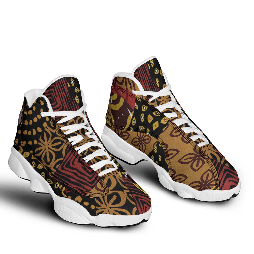 African American Quilt Inspired Sneakers J13 Earth Tone African Patchwork Motif