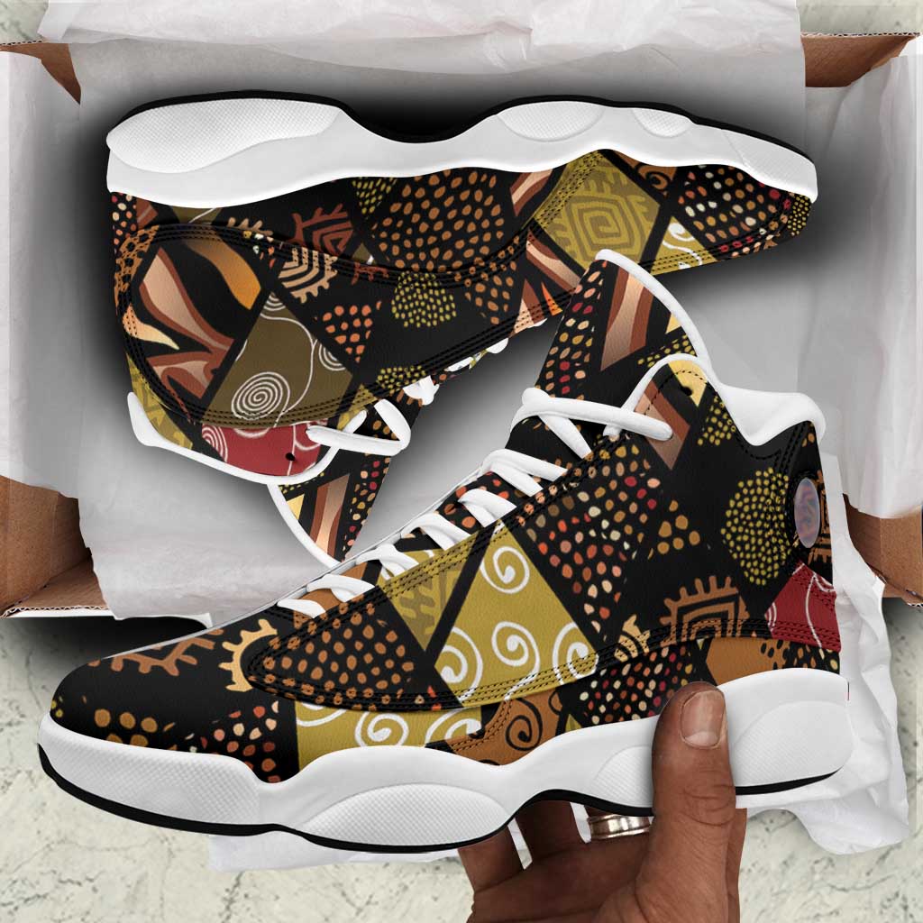 African American Quilt Inspired Sneakers J13 Ethnic Bohemian Rhombus Patchwork