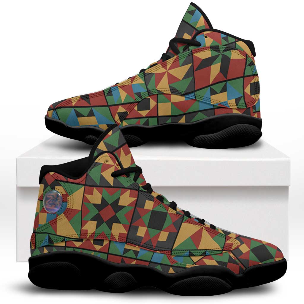 African American Quilt Inspired Sneakers J13 Freedom Quilt Symbolic Patchwork
