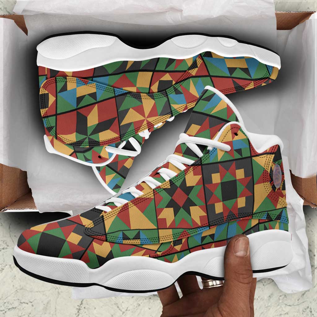 African American Quilt Inspired Sneakers J13 Freedom Quilt Symbolic Patchwork