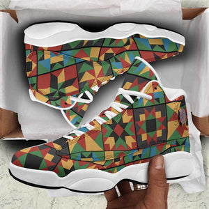 African American Quilt Inspired Sneakers J13 Freedom Quilt Symbolic Patchwork