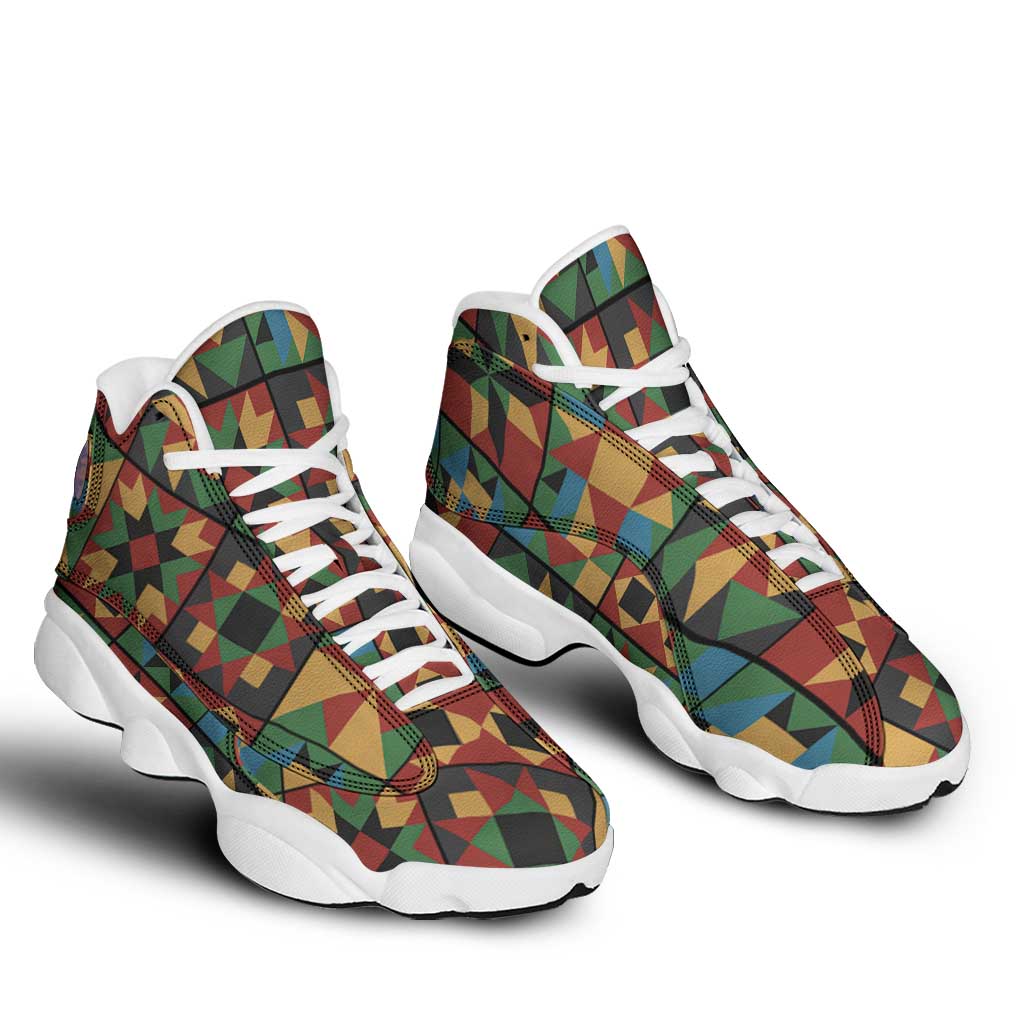 African American Quilt Inspired Sneakers J13 Freedom Quilt Symbolic Patchwork