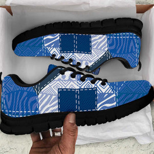 African American Quilt Inspired Sneakers Wild Animal Skin African Blue Tribal Elements