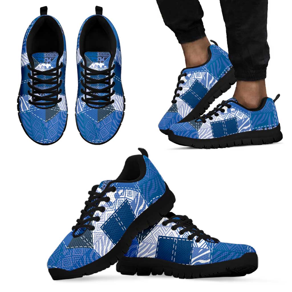 African American Quilt Inspired Sneakers Wild Animal Skin African Blue Tribal Elements