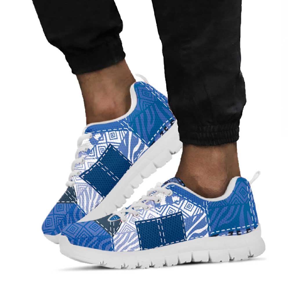 African American Quilt Inspired Sneakers Wild Animal Skin African Blue Tribal Elements