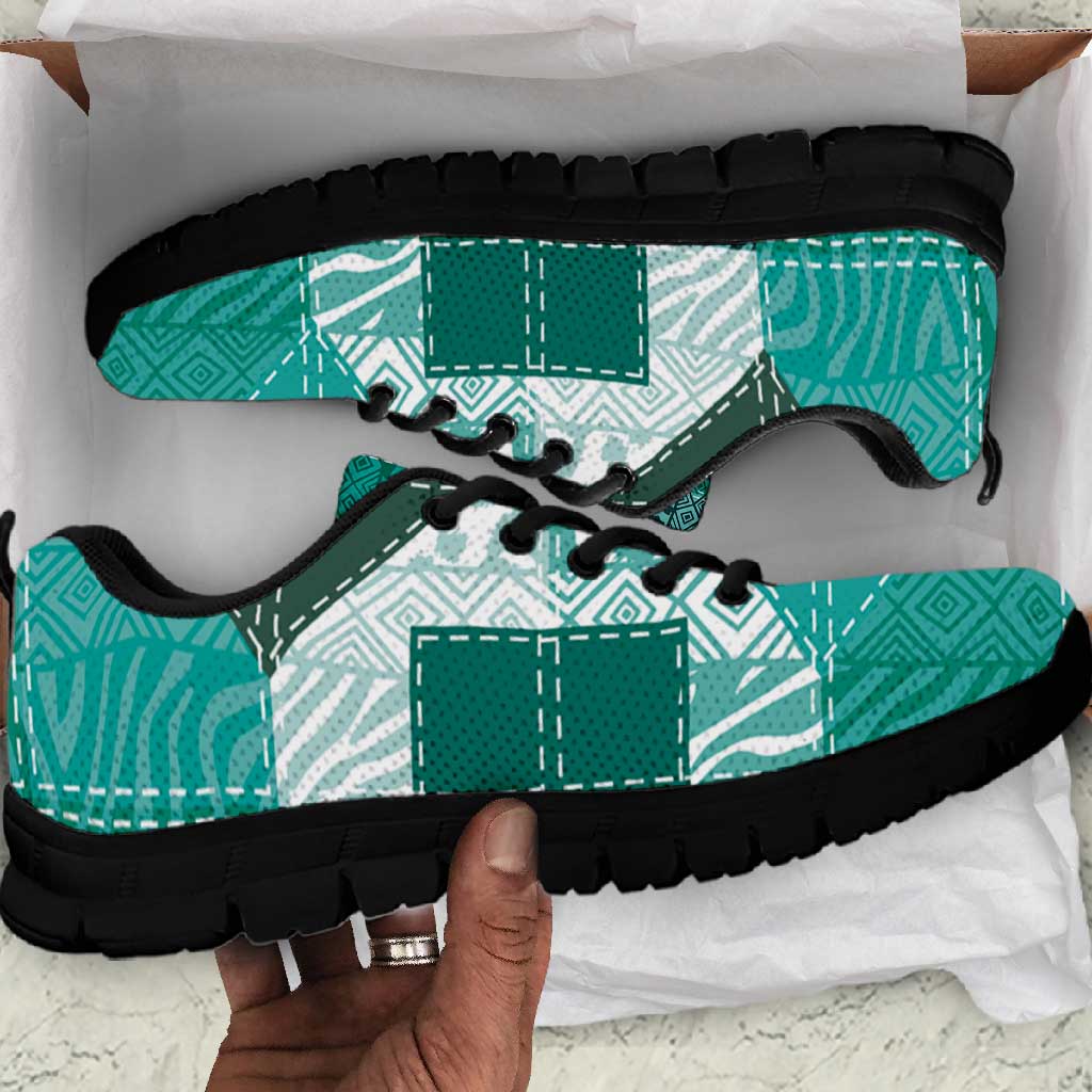 African American Quilt Inspired Sneakers Wild Animal Skin African Turquoise Tribal Elements
