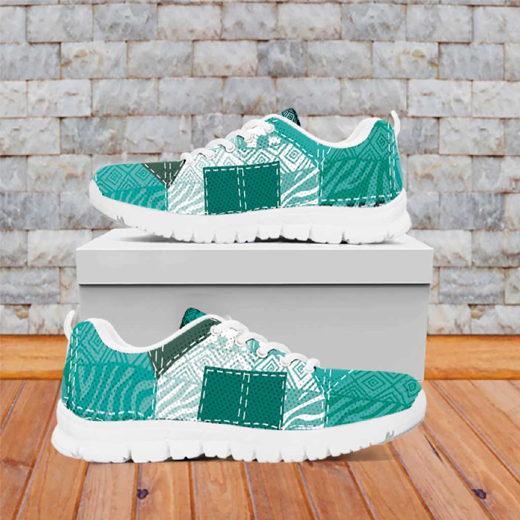 African American Quilt Inspired Sneakers Wild Animal Skin African Turquoise Tribal Elements