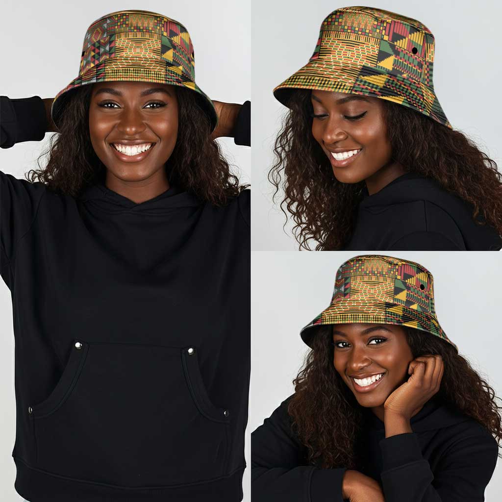 African American Quilt Kente Fusion Bucket Hat Version 1