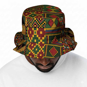 African American Quilt Kente Fusion Bucket Hat Version 2