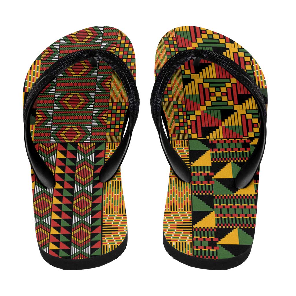 African American Quilt Kente Fusion Flip Flops Version 1
