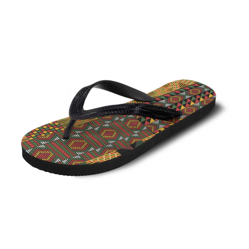 African American Quilt Kente Fusion Flip Flops Version 1