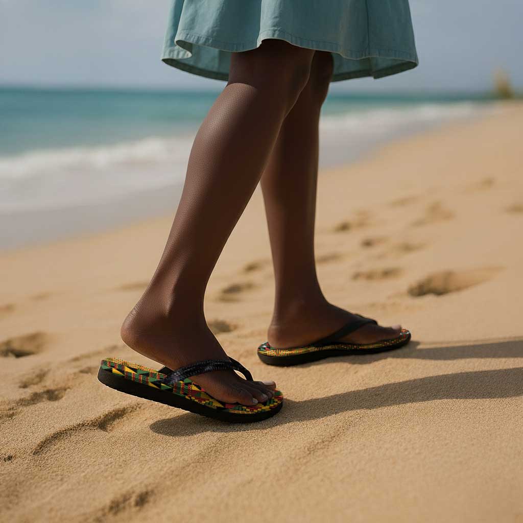 African American Quilt Kente Fusion Flip Flops Version 1