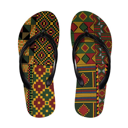 African American Quilt Kente Fusion Flip Flops Version 2