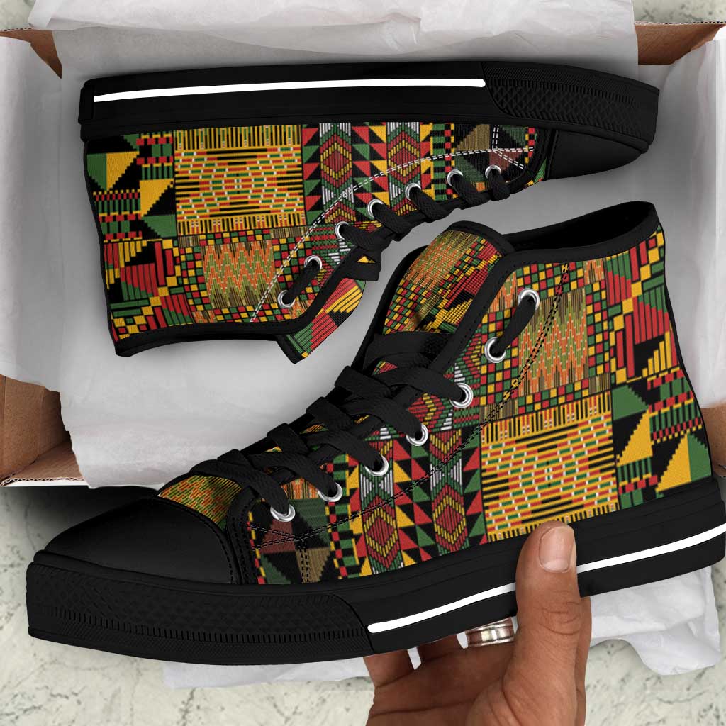 African American Quilt Kente Fusion High Top Shoes Version 1