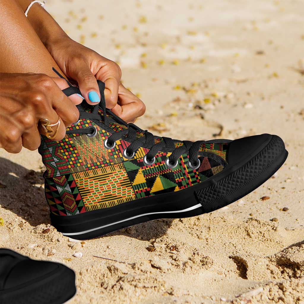 African American Quilt Kente Fusion High Top Shoes Version 1