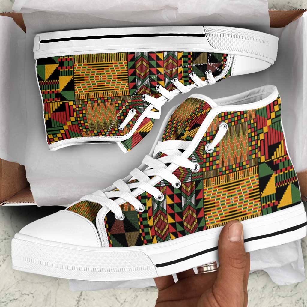 African American Quilt Kente Fusion High Top Shoes Version 1
