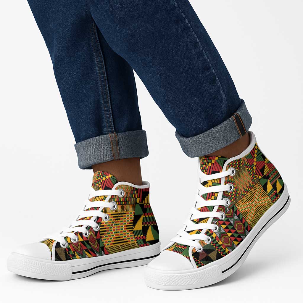 African American Quilt Kente Fusion High Top Shoes Version 1