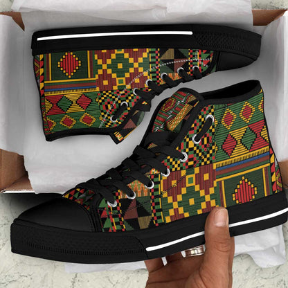 African American Quilt Kente Fusion High Top Shoes Version 2