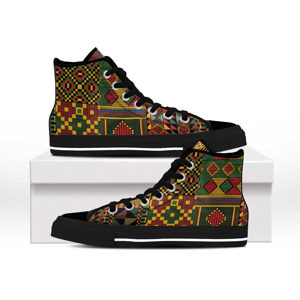African American Quilt Kente Fusion High Top Shoes Version 2