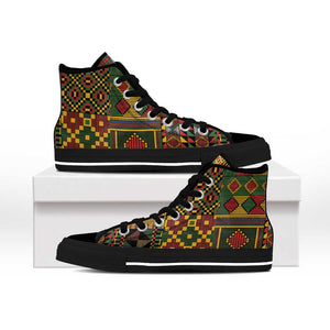 African American Quilt Kente Fusion High Top Shoes Version 2