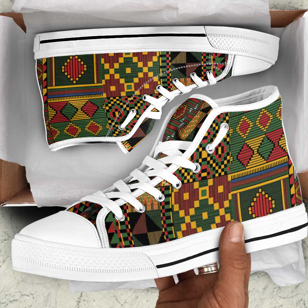 African American Quilt Kente Fusion High Top Shoes Version 2