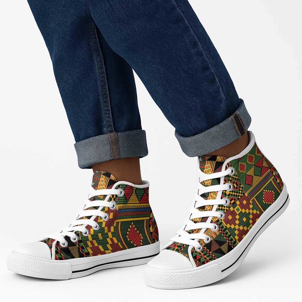 African American Quilt Kente Fusion High Top Shoes Version 2