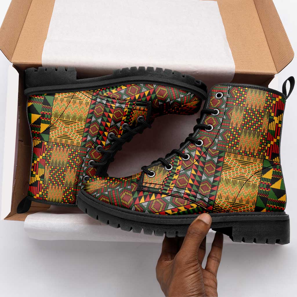 African American Quilt Kente Fusion Leather Boots Version 1