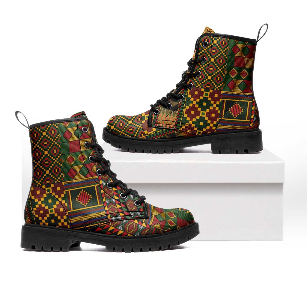 African American Quilt Kente Fusion Leather Boots Version 2