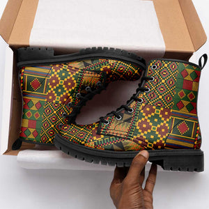 African American Quilt Kente Fusion Leather Boots Version 2