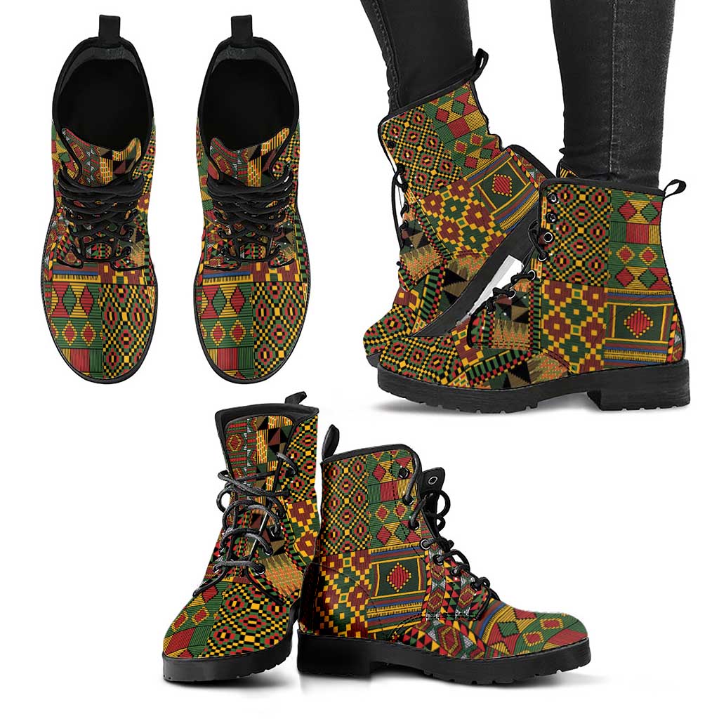 African American Quilt Kente Fusion Leather Boots Version 2