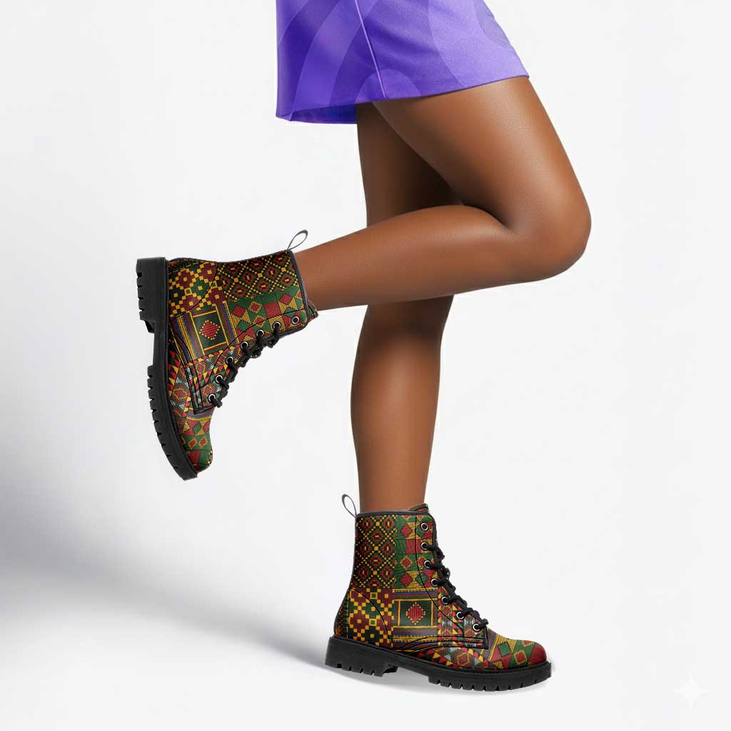 African American Quilt Kente Fusion Leather Boots Version 2