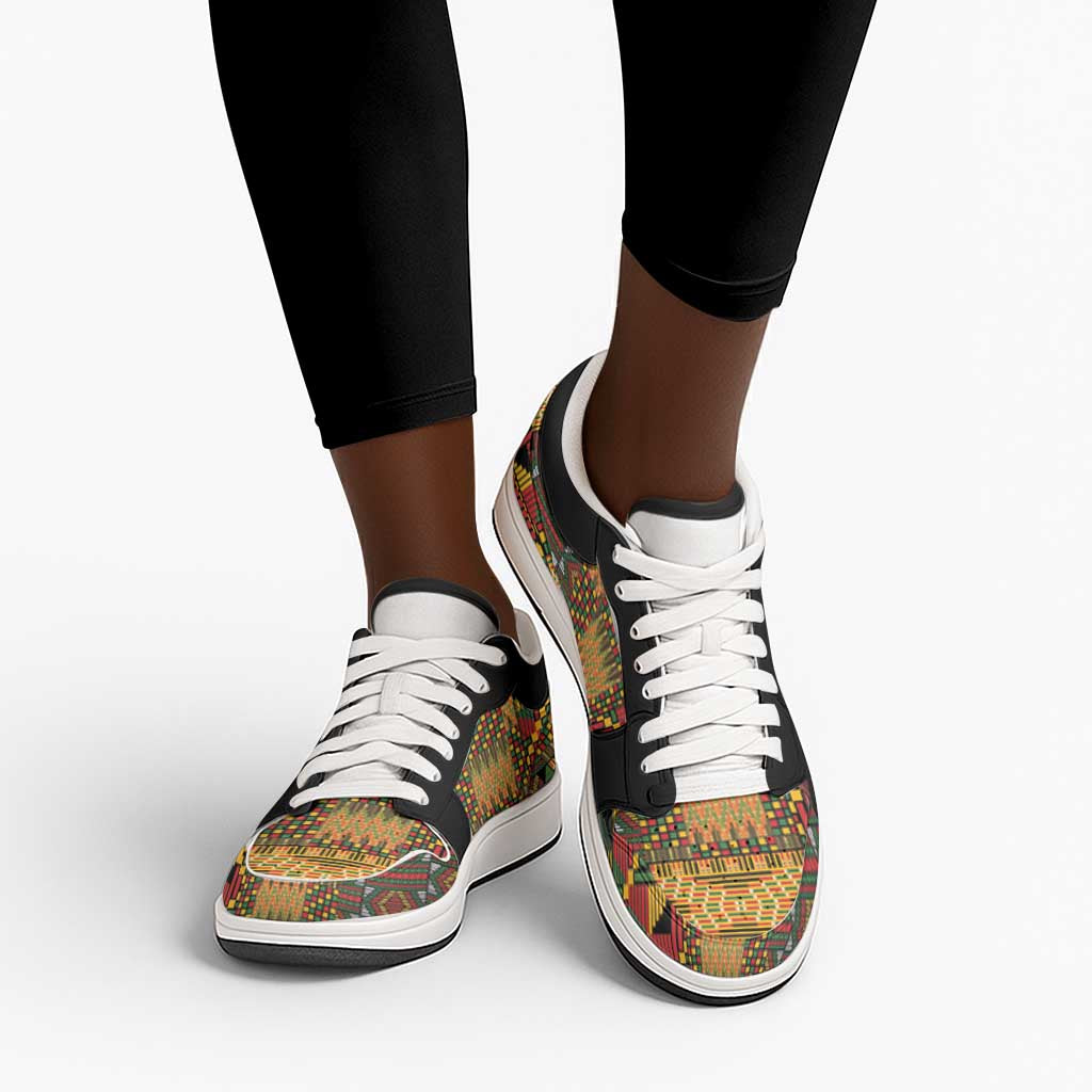 African American Quilt Kente Fusion Low Sneakers Version 1