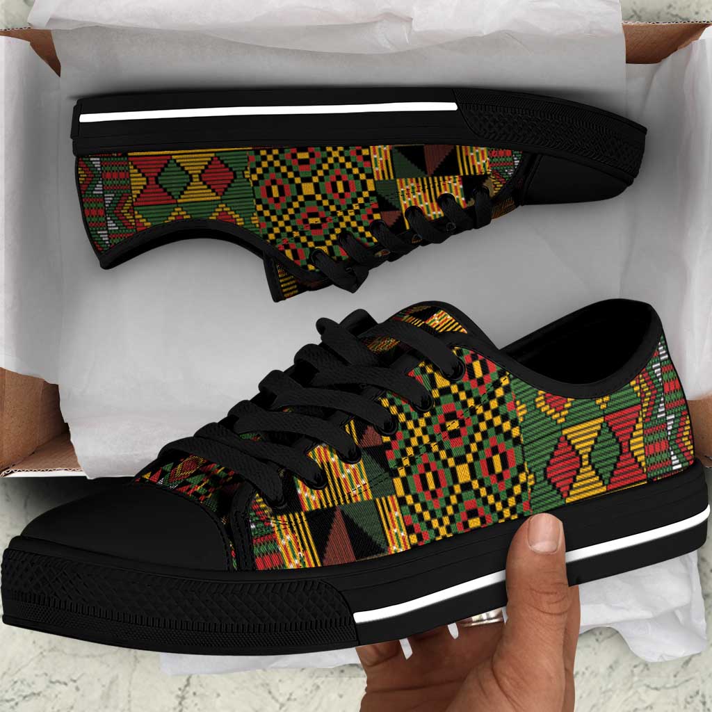 African American Quilt Kente Fusion Low Top Shoes Version 2