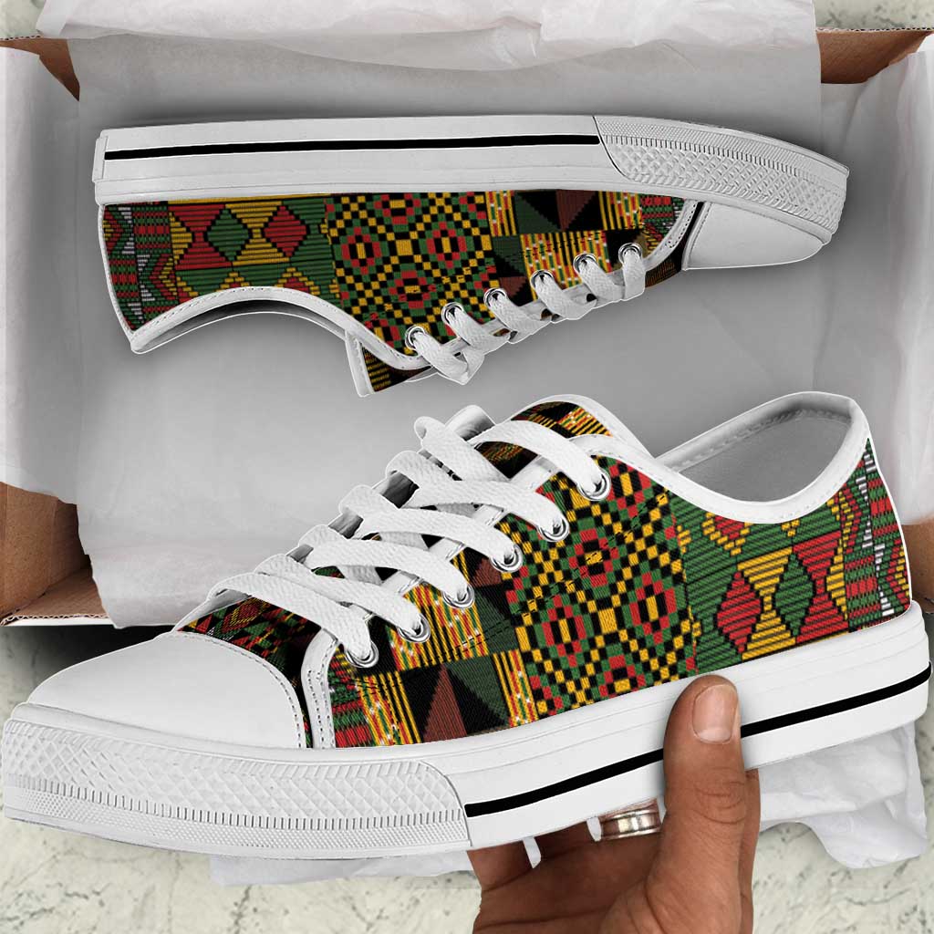 African American Quilt Kente Fusion Low Top Shoes Version 2