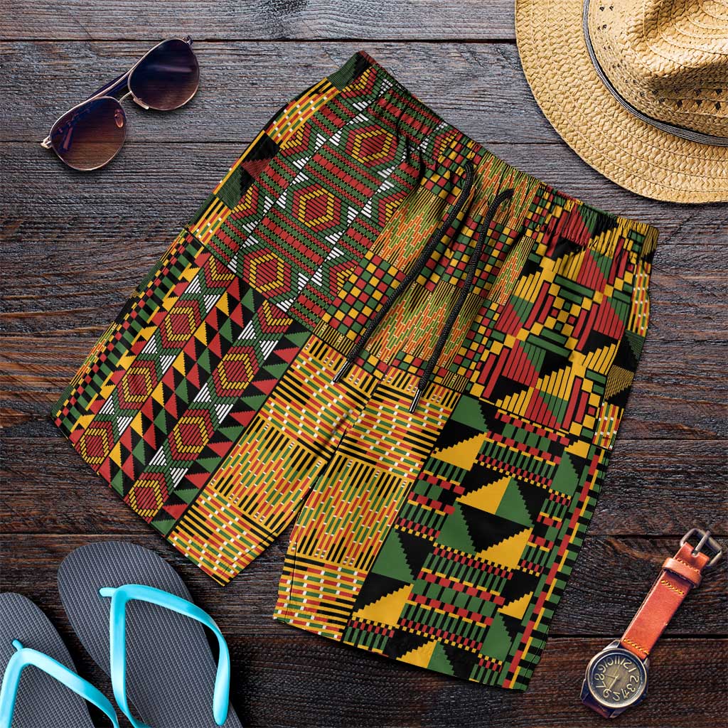 African American Quilt Kente Fusion Shorts for Men Version 1