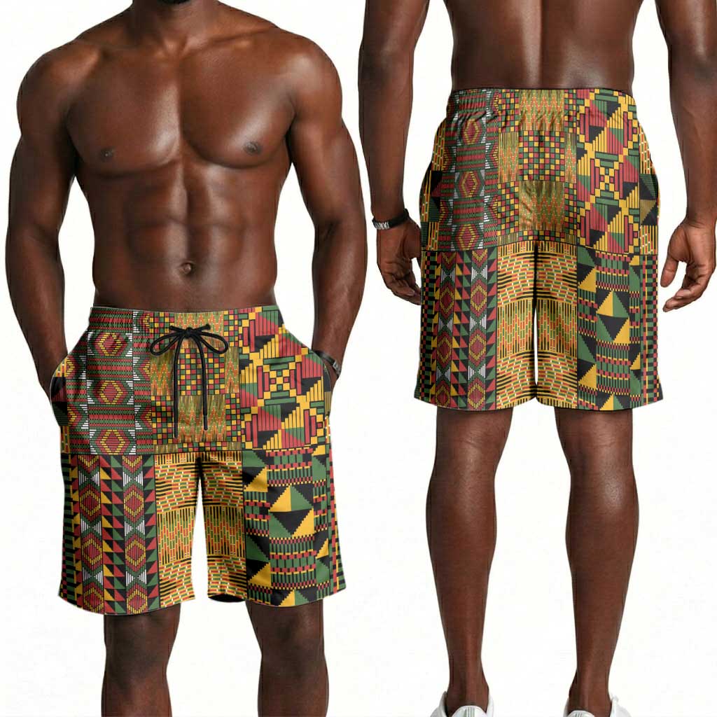 African American Quilt Kente Fusion Shorts for Men Version 1
