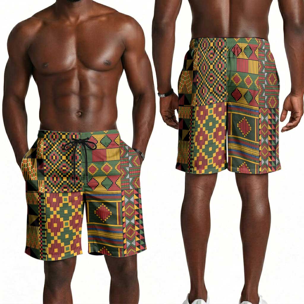 African American Quilt Kente Fusion Shorts for Men Version 2