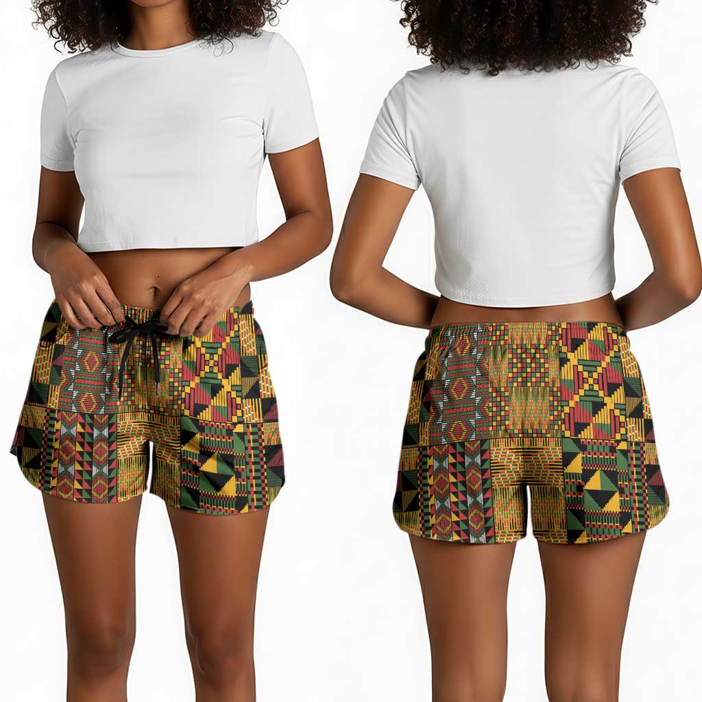 African American Quilt Kente Fusion Shorts for Women Version 1